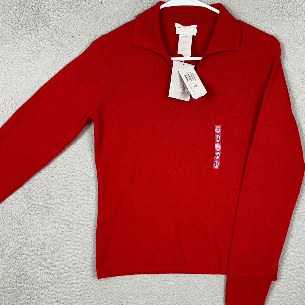 NEW Charter Club 100% Cashmere Sweater Mens Small Red V-Neck Collared Pullover
